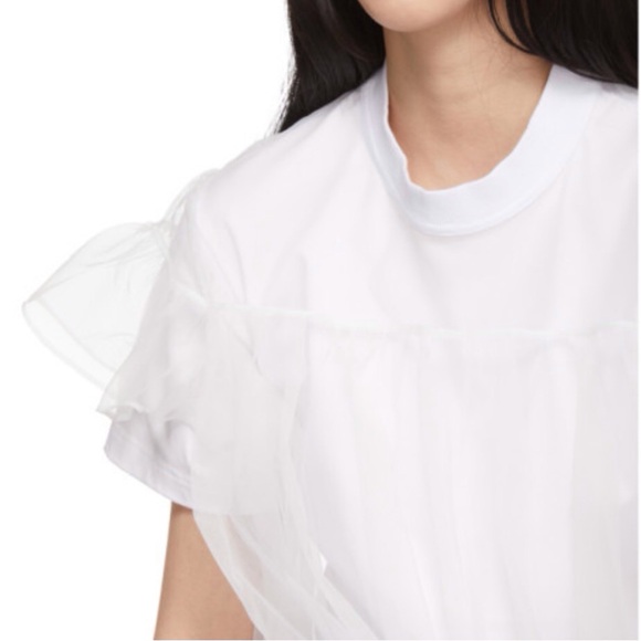 ShuShu/Tong white short sleeve T-shirt with tulle overlay. - Picture 5 of 9